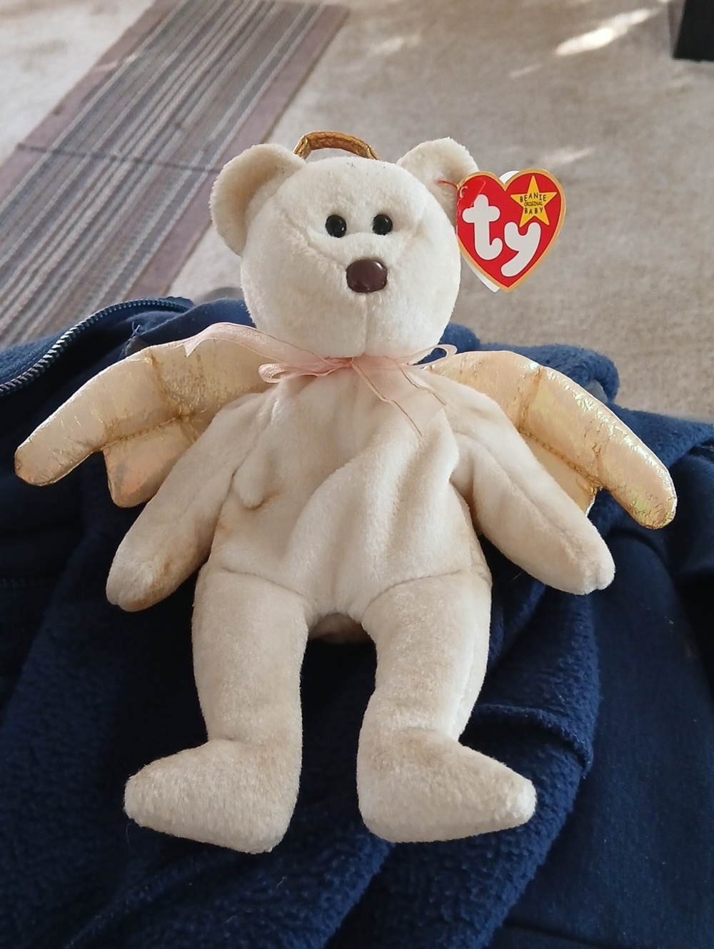 Ty Plush Angel Bear - Cream Body with Gold Shiny Wings